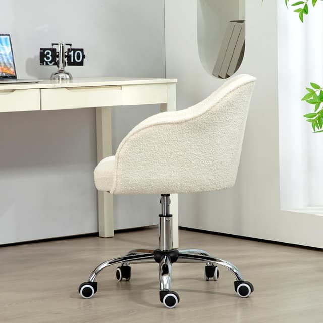 Thumbnail 6 de HOMCOM Chaise de bureau ergonomique en peluche Teddy avec hauteur réglable et pivot 360° (crème)