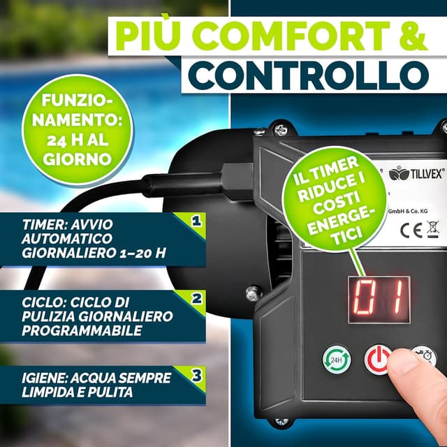 Detalle de Pompa filtro piscina tillvex con portata 10.200 l/h e valvola a 7 vie