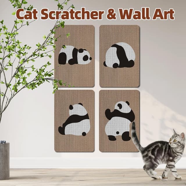 Detalle 2 de AUSCAT 7PCS Cardboard Cat Wall Scratcher (7 scratch pads + box), Panda pattern