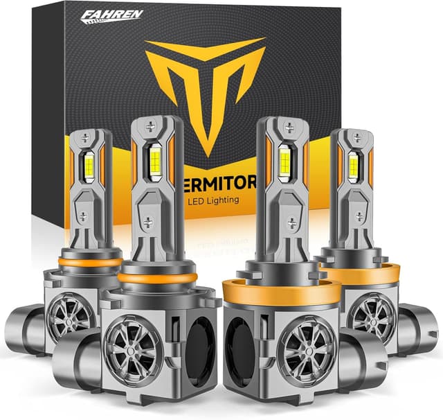 Detalle de Termitor H11 9005 LED Bulbs Combo (Pack of 4) — 6500K Cool White, Plug and Play for H11/H9/H8 and 9005/HB3 Fog Lights