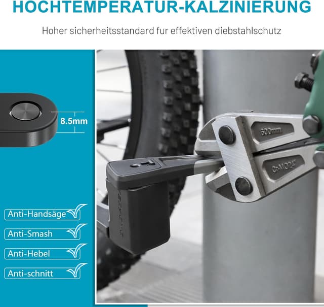 Detalle 1 de TECHCYC Faltschloss 86 cm Fahrradschloss mit 3 Schlüsseln