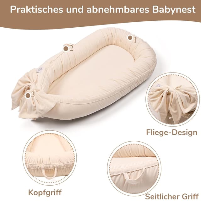 Detalle 2 de EAQ Babynest Nestchen 100 Baumwolle Beige