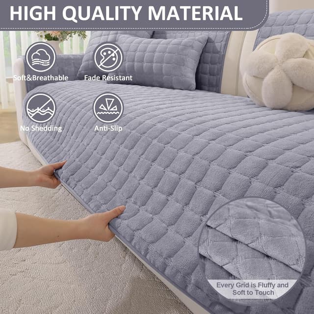 Detalle 2 de Ystyle copridivano in pile morbido antiscivolo grigio chiaro 90x160 cm