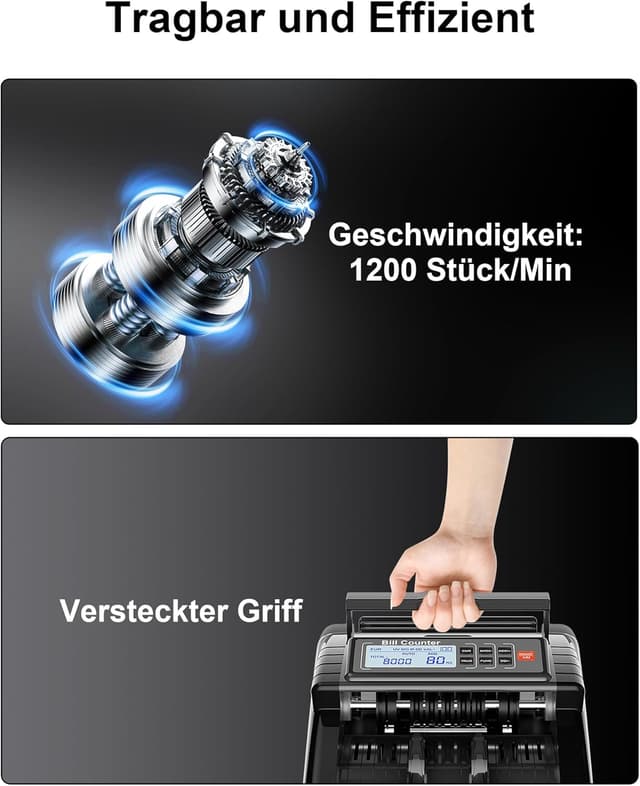 Detalle de AL1000 Geldzählmaschine mit UV/IR/DD/MG Falschgelderkennung, LCD-Display und 1200 Banknoten/Min.