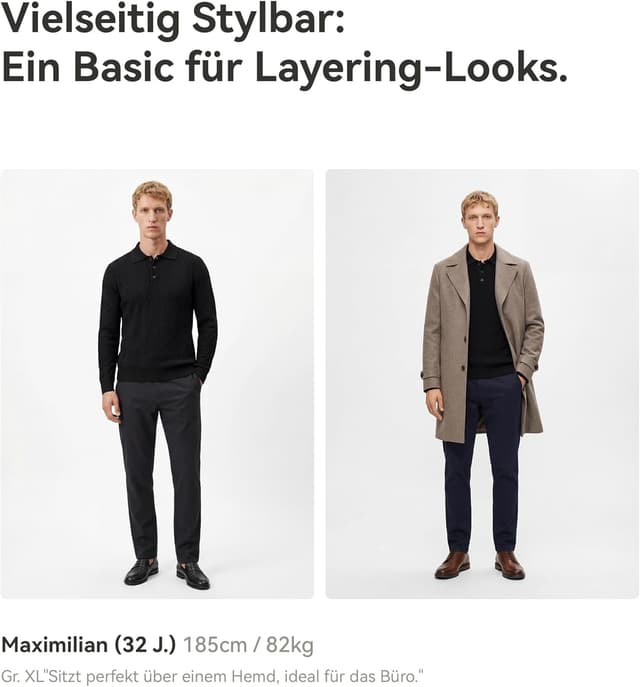 Detalle de GLESTORE Poloshirt Herren Langarm mit Giraffe-Stickerei – Casual Longsleeve