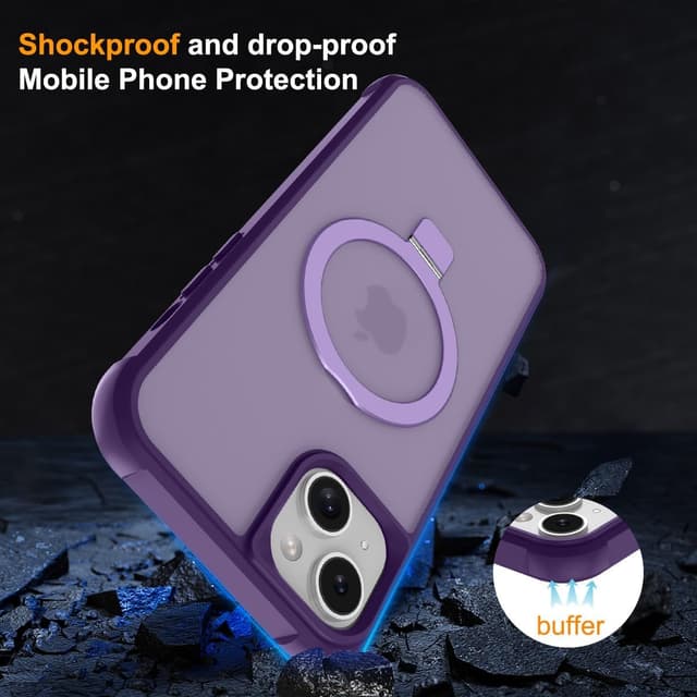 Detalle de CHAOFEnG Magnetic iPhone 14 Case with Metal Ring Stand (Purple)