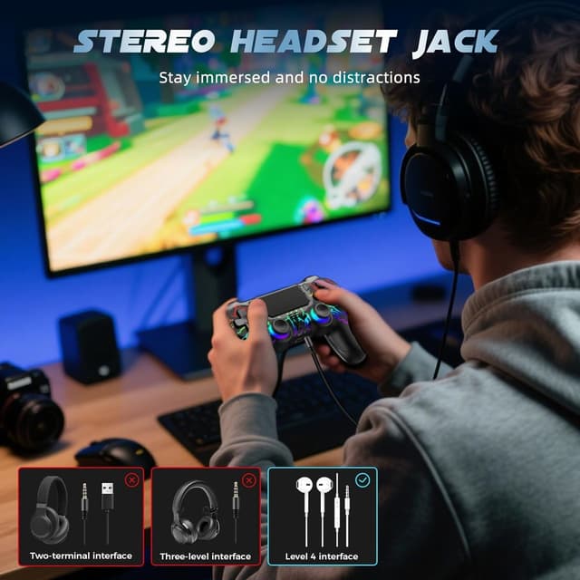 Detalle 2 de Glitfix Wireless Controller for PS-4 (PS-4, Slim, Pro) and PC — Dual Vibration, 6-Axis, RGB LED