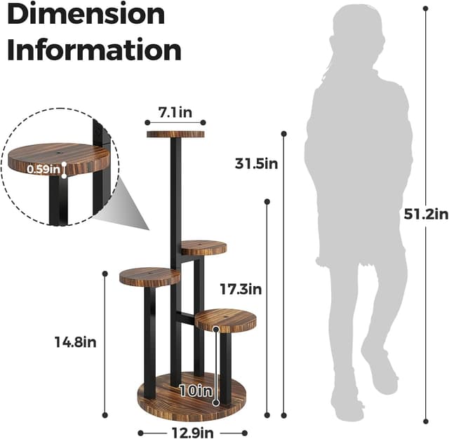 Detalle 2 de Bamworld 4-Tier Corner Plant Stand with Wood Trays and Metal Brackets