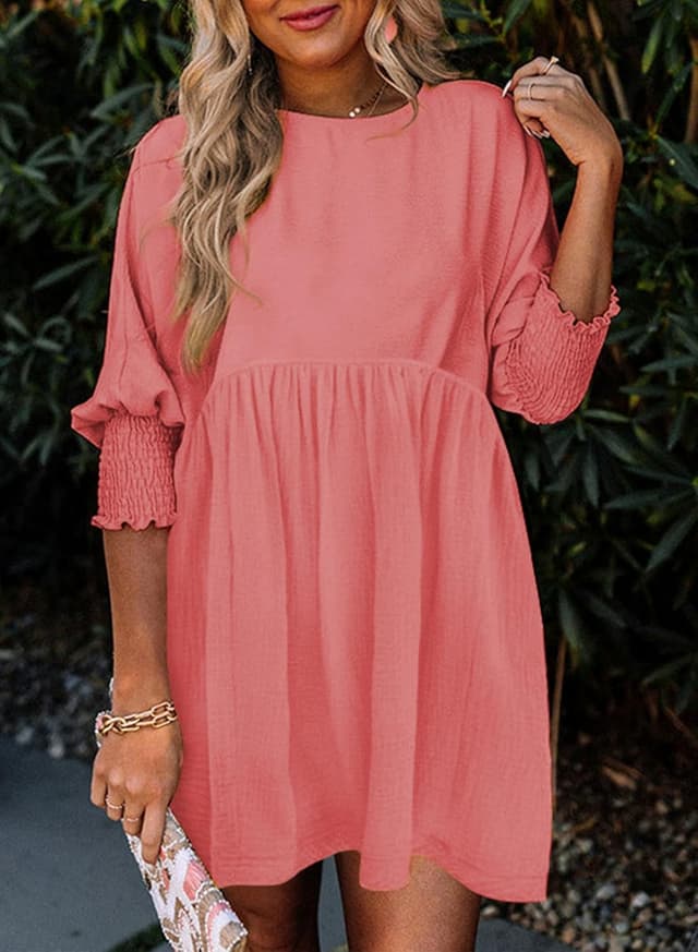 Detalle de Dokotoo Women’s Casual Tunic Dress with Empire Waist, Tiered Ruffle Hem & Lantern Sleeves