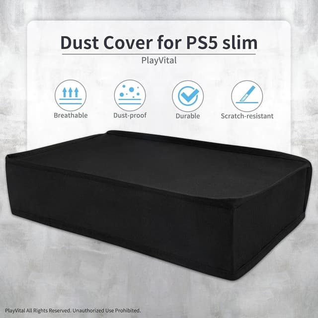 Detalle de PlayVital horizontal dust cover for PS5 Slim Digital Edition (new smaller design) – nylon waterproof protector sleeve, black