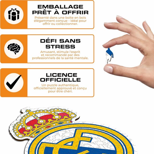Detalle de Iconic Puzzles Real Madrid (Logo) – Puzzle en bois sous licence officielle, 500 pièces, taille L