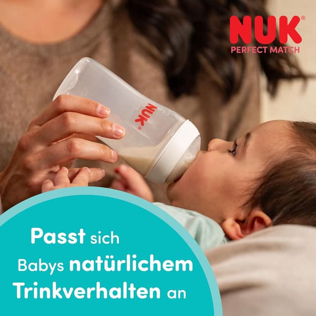 Detalle de NUK Perfect Match Babyflasche (3+ Monate, 260 ml) Anti-Kolik mit Temperature Control Anzeige – Minni Maus