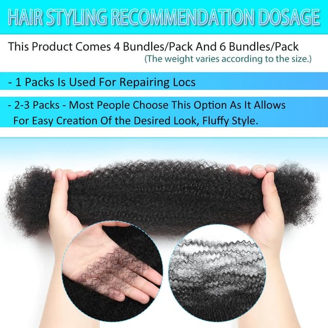 Detalle de Renyarch Afro Kinkys Bulk Human Hair (16 inch, 4 bundles) for Spring Twists, Loc Repairs, and Braids