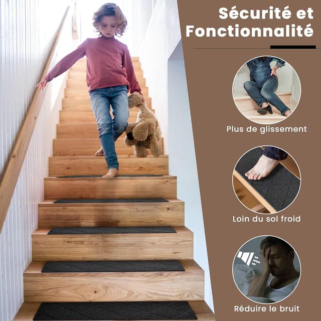 Detalle 2 de Homwiz tapis d’escalier 55x19 cm antidérapant