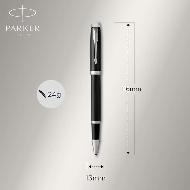 Detalle de Parker IM Penna Roller con punta Fine e inchiostro nero (Black Lacquer Chrome Trim)