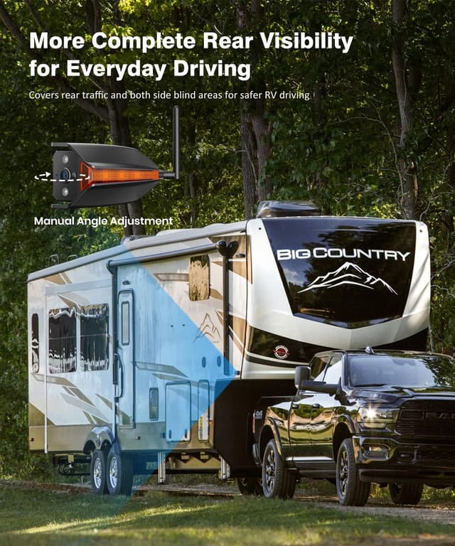 Detalle 2 de AUTO-VOX Wireless RV Backup Camera System with 7.2" HD Monitor, Triple Split View and DVR Recording