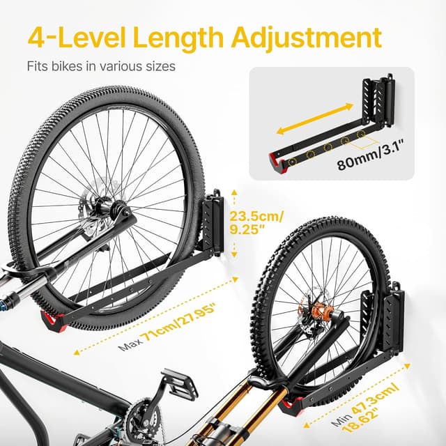 Detalle 2 de monTEK Bike Wall Mount & Swivel Wall Rack – Adjustable vertical bike storage (up to 35kg)