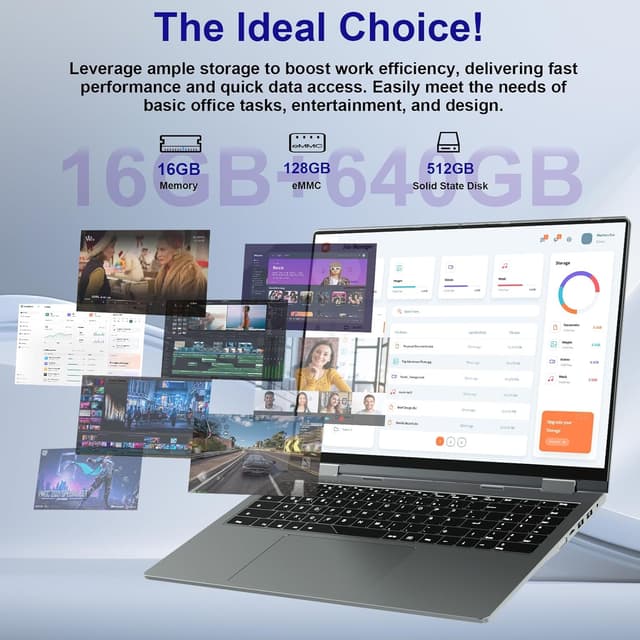 Detalle de Jumper 16-Zoll Laptop (IPS FHD Touch, 16GB DDR5, 640GB, N95, Fingerabdruck) – 2-in-1 mit 360° Touch