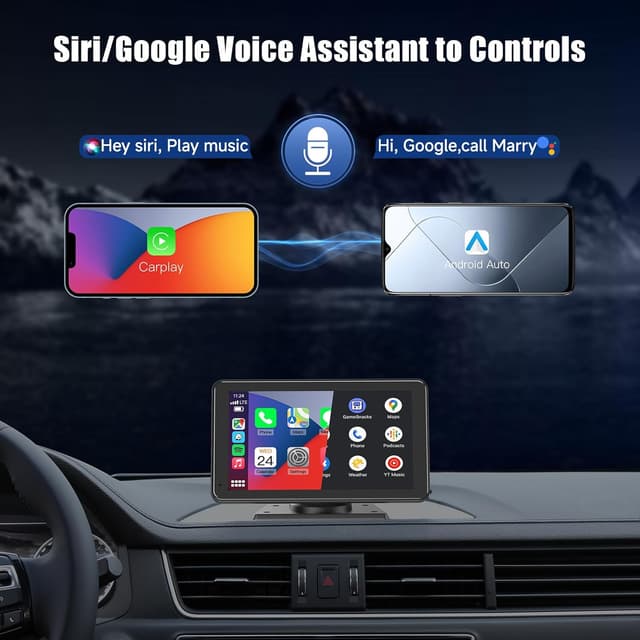 Detalle 2 de KAXRUO 7-inch Portable Wireless CarPlay & Android Auto Screen with Bluetooth, FM, AUX and Voice Control