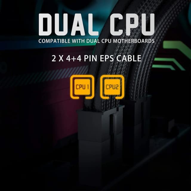 Detalle de AsiaHorse 16AWG PSU-Kabelverlängerungs-Set (Sleeved) für GPU/CPU, 24-Pin ATX / EPS (4+4) / PCIe (6+2), 30 cm, schwarz