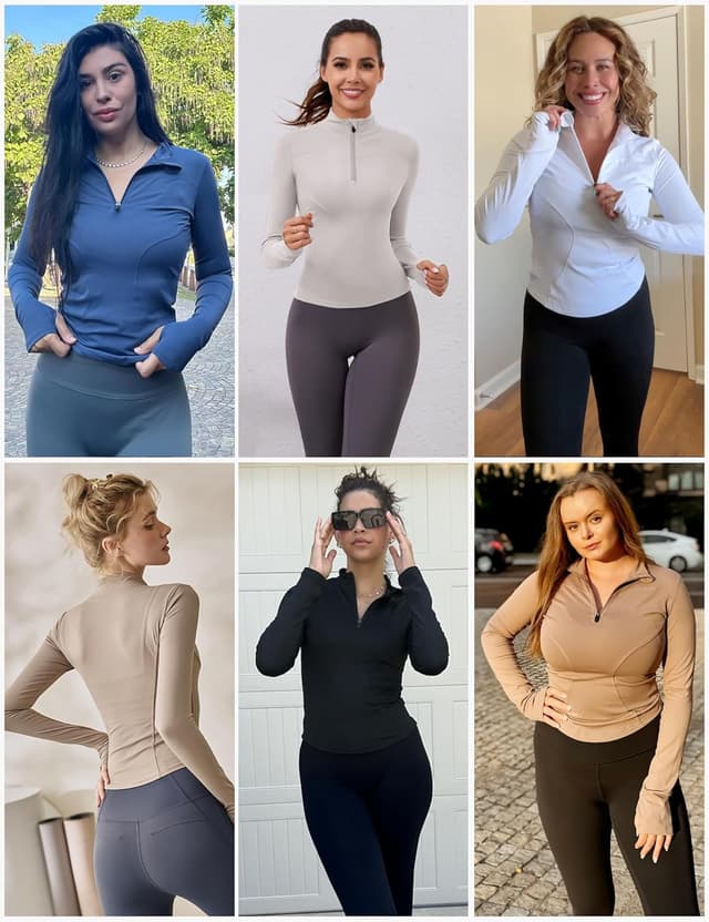 Detalle 2 de Rapbin Women’s Long Sleeve Gym Top with 1/4 Zip and Thumb Holes