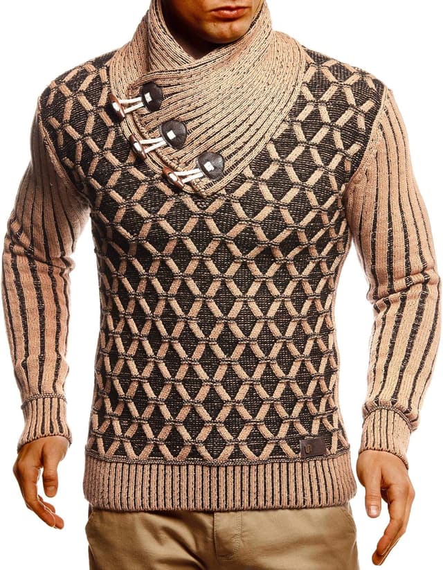 Detalle 2 de Leif Nelson LN5385 pull en tricot à col châle pour homme, coupe ajustée noire