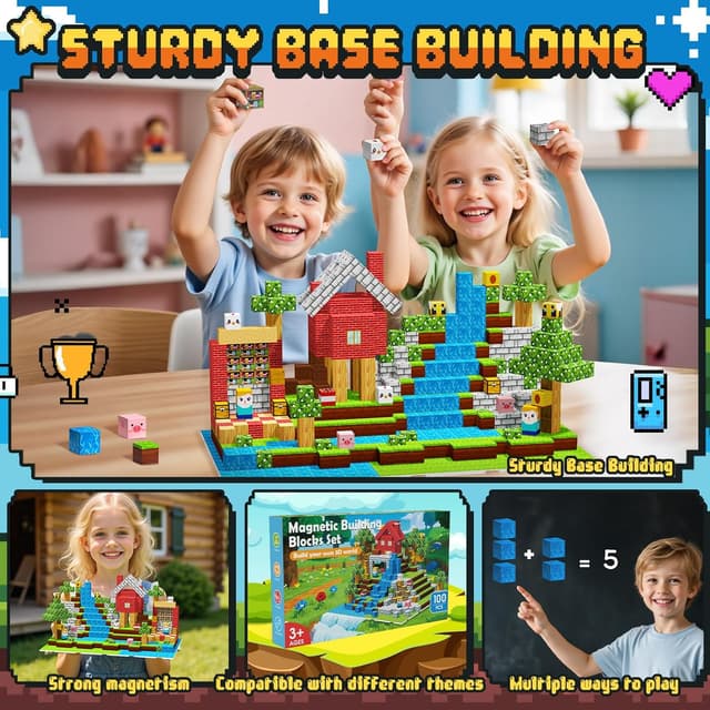 Detalle 2 de Wootoyz 100-piece magnetic building blocks for ages 3–6 🧩