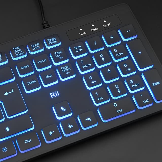Detalle de Rii RK105 wired keyboard and mouse bundle with three-colour backlight (UK layout)