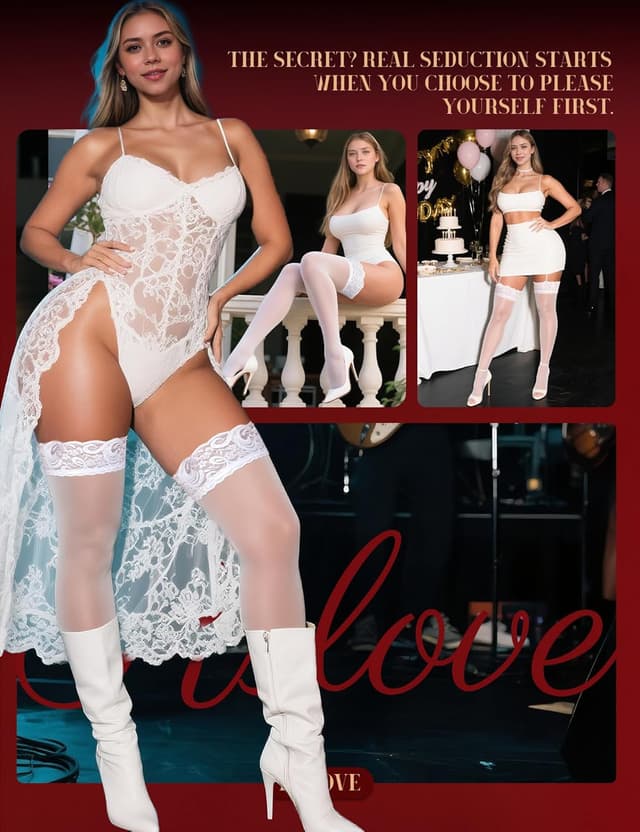 Detalle de RSLOVE Women Anti-Skid Silicone Lace Thigh High Stockings