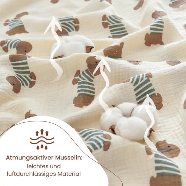 Detalle de AShanlan Kinderbettwäsche 135x200 Musselin-Baumwolle mit Kissenbezug 80x80 (Dackel, Reißverschluss) Oeko-TEX