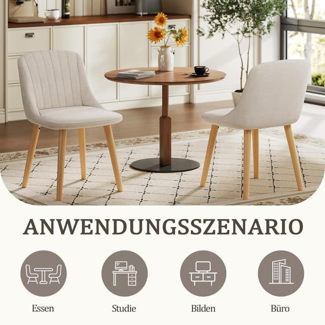 Detalle 2 de Set di 6 sedie Goeurvant per sala da pranzo beige in poliestere con gambe e schienale in legno massiccio