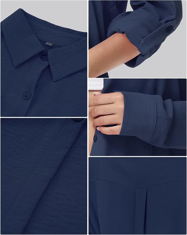 Detalle de Tanmolo Damen-Bluse mit V-Ausschnitt und Knopfleiste (Langarm, Polyester) – lässiges Hemd zum Kombinieren