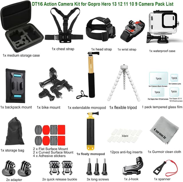 Thumbnail 6 de Gurmoir Accessory Kit for GoPro Hero 13/12/11/10/9 (DT16) with Waterproof Case, Floating Grip & Mounts
