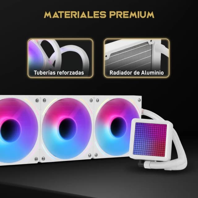Detalle de Forgeon Solum 360 Refrigeración líquida AIO 360mm ARGB (kit blanco) con ventiladores 120 mm