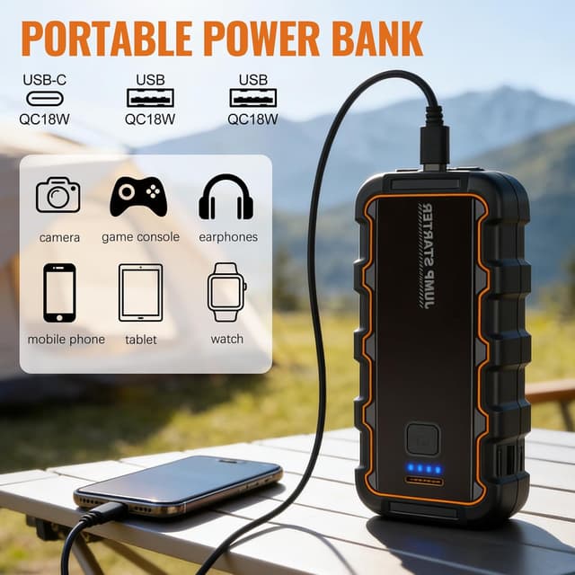 Thumbnail 4 de LAIVIYA Booster Batterie Voiture 7000A 12V – démarreur portable avec lampe LED et chargeur USB