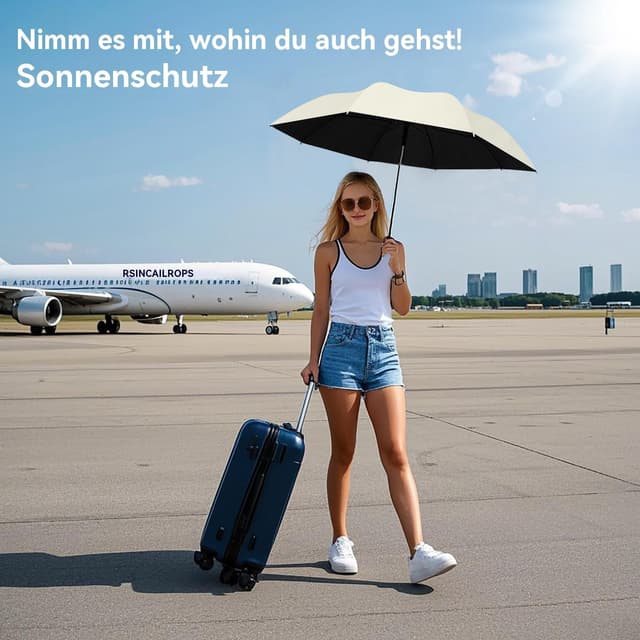 Detalle 2 de BAODINI Reise-Mini-Regenschirm für die Geldbörse mit Etui – kompakter UV-Blockschirm, leicht & taschenfreundlich