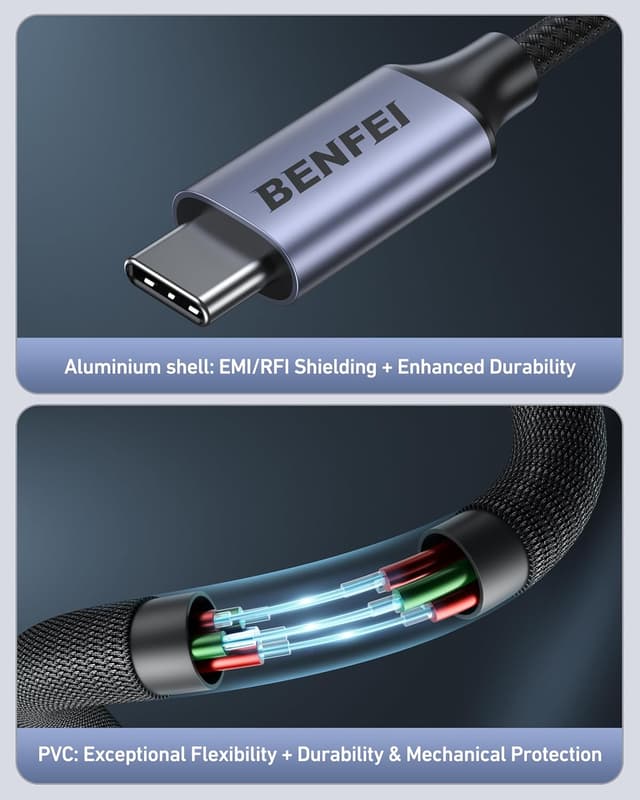 Detalle 2 de BENFEI Splitter audio USB-C a doppio jack 3,5 mm: ascolto condiviso per due persone
