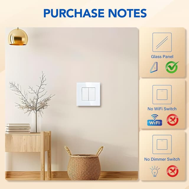 Thumbnail 7 de BSEED Interruptor de luz 2 Gang 2 Vías ⭕ Blanco, 16A