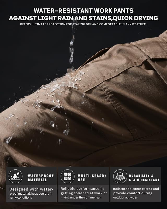 Detalle de CNBQDD Men’s Ripstop Waterproof Cargo Work Pants with 7 Pockets (Tactical/Hiking)
