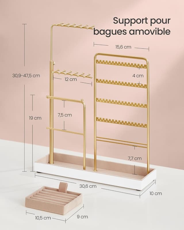 Thumbnail 3 de SONGMICS Présentoir à Bijoux JJS026A01 doré clair