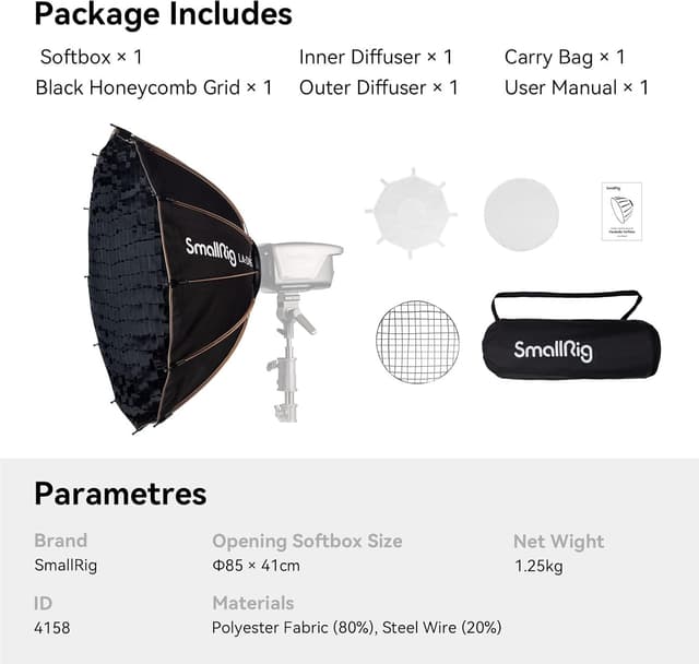 Thumbnail 6 de SMALLRIG Parabolic Softbox LA-D85 (85 cm) Quick Release für Bowens-Mount COB-LED-Leuchten – 4158