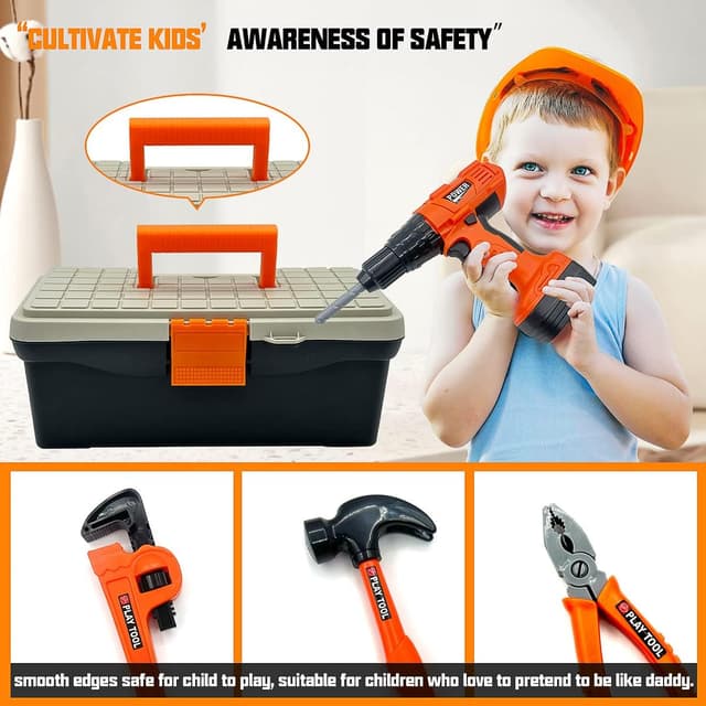 Detalle 2 de HYRENEE Kids Tool Set (48-Piece) with Electronic Toy Drill & Toolbox