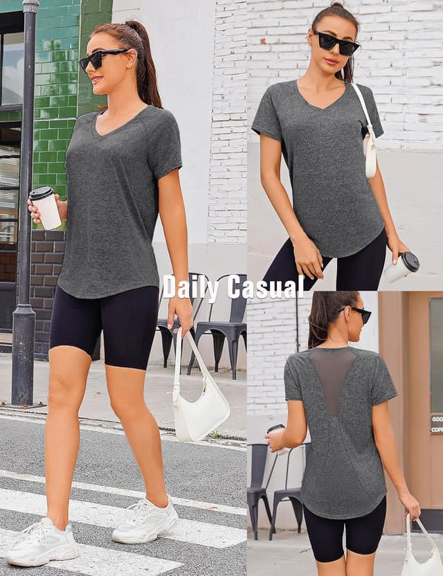 Thumbnail 6 de Wayleb Damen Sportshirt mit V-Ausschnitt, Kurzarm – leichtes Funktions-Top mit Mesh-Rücken