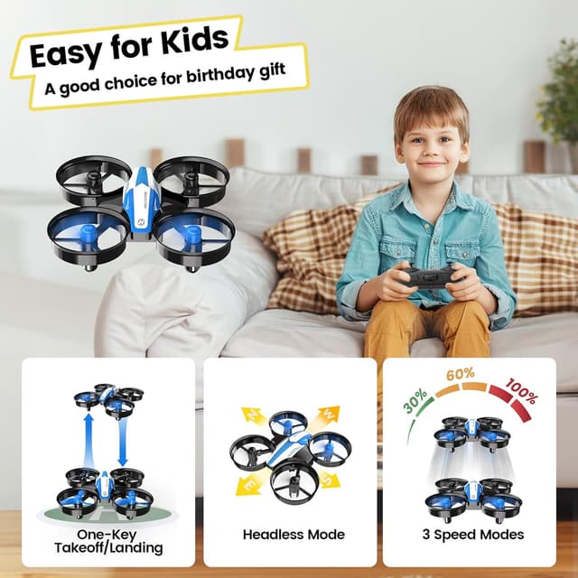 Thumbnail 4 de Holy Stone HS210 Mini Drone for Kids and Beginners RC Nano Quadcopter Indoor Small Helicopter Plane with Auto Hovering, 3D Flip, Headless Mode and 3 Batteries, Great Gift Toy for Boys and Girls, Blue
Holy Stone HS210 Mini Drone for Kids and Beginn…