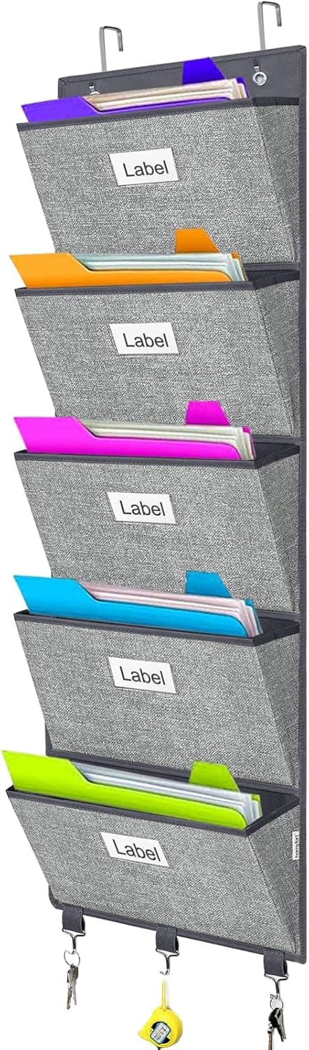 Detalle de VERONLY Over the Door File Organizer with 5 Extra Large Pockets (50.39” tall)