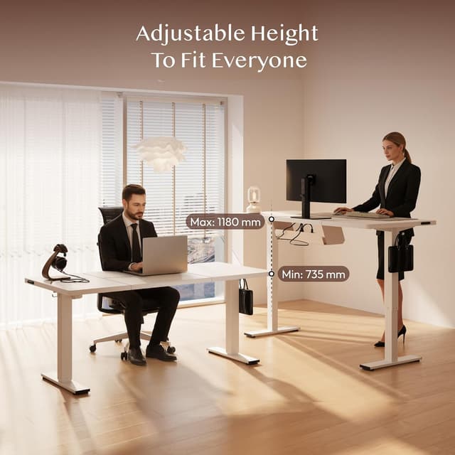 Detalle 2 de FlexiSpot Bureau assis-debout réglable en hauteur 180x80 cm avec mémoire 70 kg, blanc