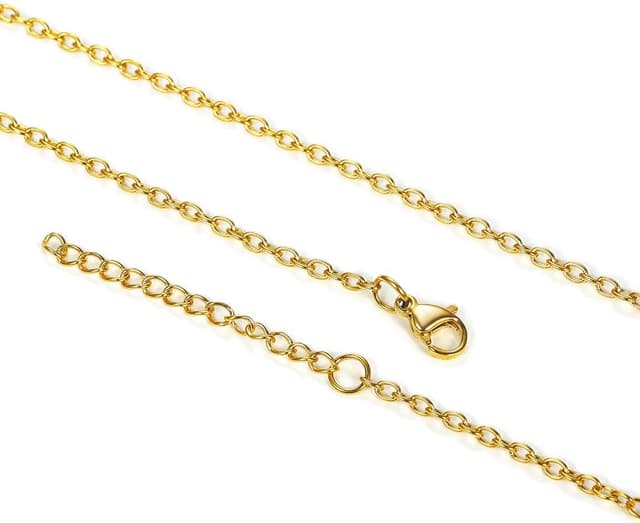 Detalle de ChainsPro Collier Femme en acier inoxydable 2 mm ajustable (or, argenté, or rose ou noir) – chaîne à charms 46 à 76 cm