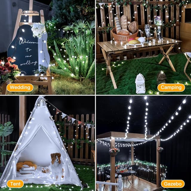 Thumbnail 6 de Ollny Solar Outdoor Garden Fairy Lights (12m, 100 LED, Cool White crystal ball) – IP65/IP44 globe string lights