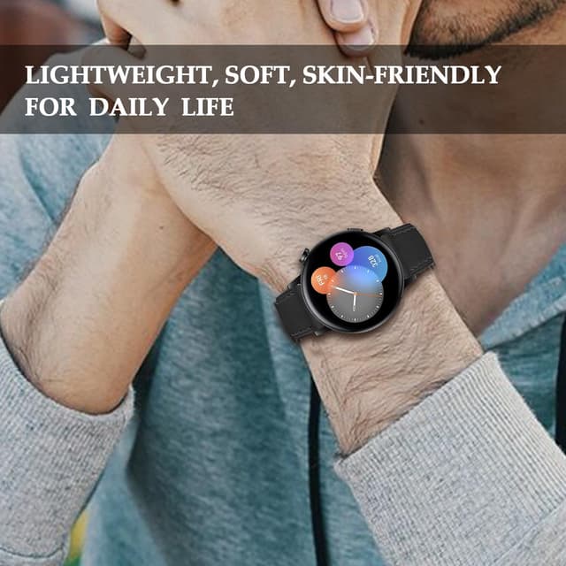 Detalle de Bracelet 20 mm en cuir pour Huawei Watch GT 3/GT 2 42 mm et Samsung Galaxy Watch (boucle noire)