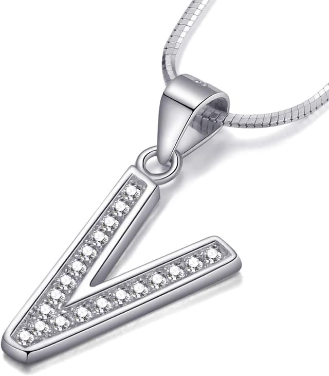 Detalle de Collana Morella da donna con ciondolo a lettera in argento 925 rodiato e zirconi bianchi, lunghezza 45 cm